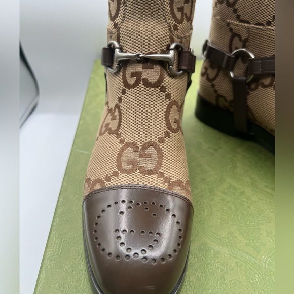 Brand new in box Gucci GG jumbo canvas and leather boots with horsebit accent .. - Picture 2 of 12
